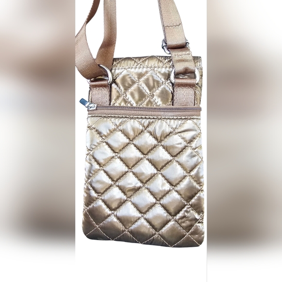 Chico's - Small Metallic Bronze Quilted Crossbody w/ 3 Pockets Adjustable Strap - Picture 3 of 6